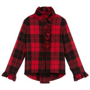 Girls stylish red and black check blouse by Lapin House,